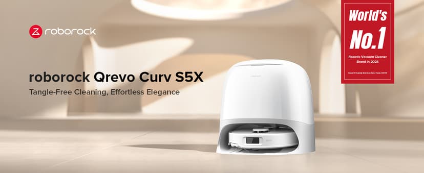 roborock Qrevo Curv S5X Robot Vacuum and Mop, 17000Pa Suction, Zero-Tangling Design, FlexiArm Side Brush, Smart Obstacle Avoidance, Self-Washing & Drying & Emptying for Carpet, Pet Hair, Hard Floor
