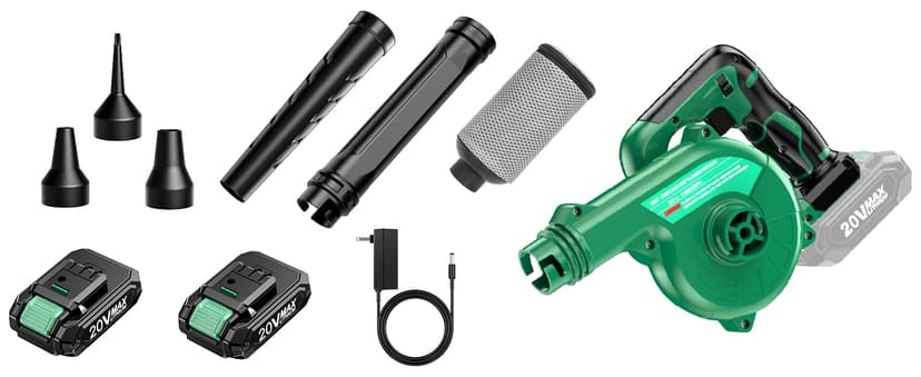 K I M O. Cordless Leaf Blower Vacuum Combo 4 in 1, 3 Nozzles &3 Modes for Inflation & Deflation, Extended Tube & Variable Speed, 20000RPM 150MPH, 2x2000mAh Battery Powered Leaf Blowers for Lawn Care