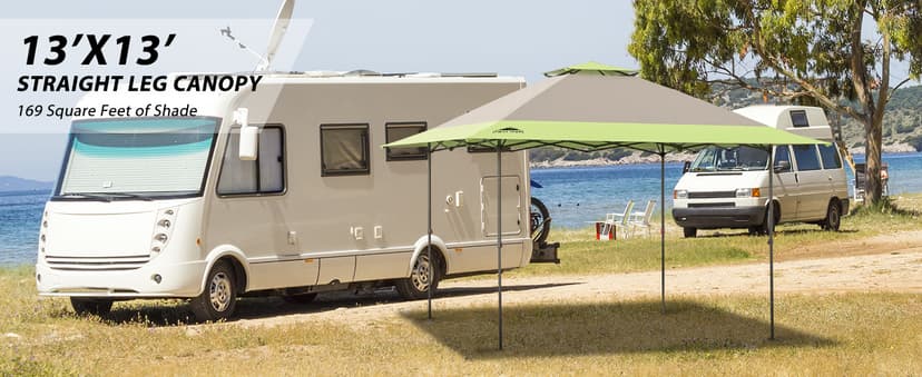 EAGLE PEAK 13x13 Straight Leg Pop Up Canopy Tent Instant Outdoor Canopy Easy Single Person Set up Folding Shelter w/Auto Extending Eaves 169 Square Feet of Shade (Light Blue)