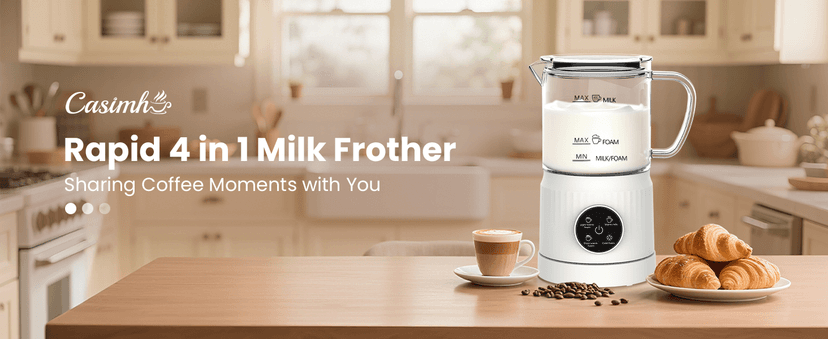 4-in-1 Milk Frother, Electric Milk Frother and Steamer with LED Touch Screen, Non-stick Bottom, Milk Warmer 13.52oz for Lattes, Cappuccinos, and Macchiatos at Home, White