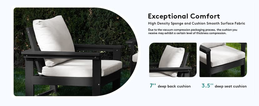 SERWALL HDPE Patio Furniture Set, 7-Piece Outdoor Sectional Sofa Set, All Weather Outdoor Couch Set for Deck, Lawn, Black Frame with Khaki Cushion