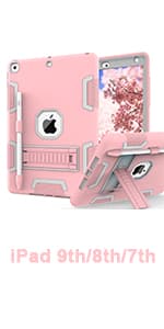 CCMAO iPad 9th Generation Case, iPad 8th/7th Generation Case, iPad 10.2 2021/2020/2019 Case with Kickstand, Heavy Duty Shockproof Hybrid Three Layer Protective Cover for Kids Boy Girl, Black+Sky Blue