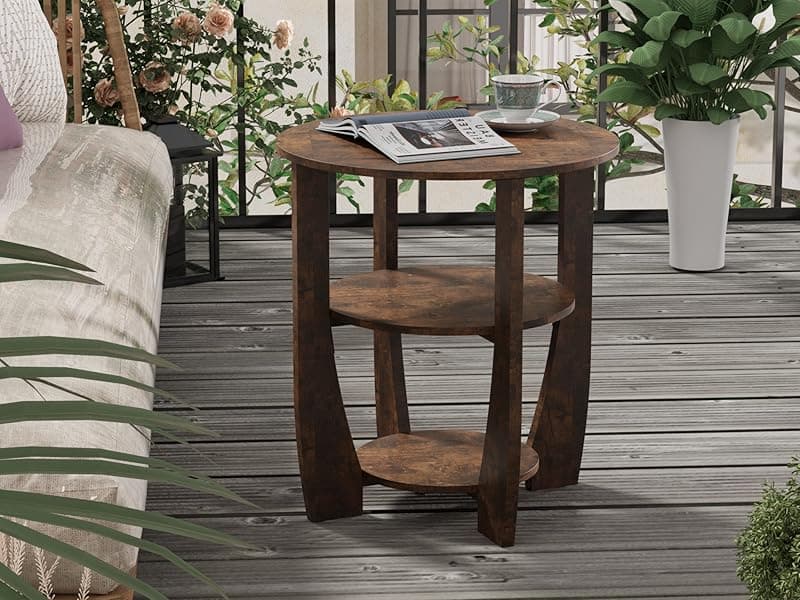 Round End Table with Storage Shelf,3 Tier Modern Side Table, Sofa Recliner Side Table,Accent Coffee Table,Nightstand for Living Room Bedroom for Small Spaces,19.7" D x 21.7" H