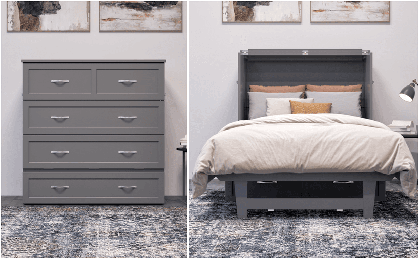 AFI, Northfield Queen Murphy Bed Chest with 6" Mattress, Storage Drawer & Built-in USB Charger, Light Toffee