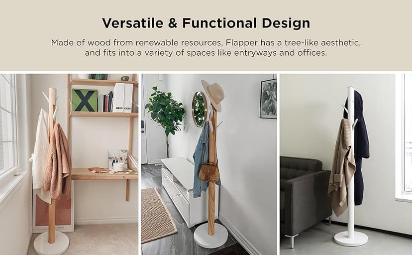 Umbra Flapper Coat Rack, Clothing Hanger, Umbrella Holder, and Hat Organizer, Great for Entryway, Black/Walnut (320361-048)