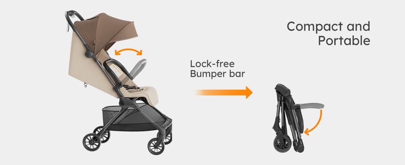 Lightweight Baby Strollers for Airplane, Ultra-Compact Travel Stroller, Light & Strong Portable Toddler Stroller with Carbon Fiber Frame and UPF 50+ Waterproof Fabric, Only 9.9 lbs, Brown