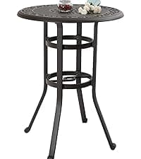 Sophia & William Outdoor Dining Table 6-Person Round Cast Aluminium, Patio Bistro Table with 2.2" Umbrella Hole for Porch Backyard, Bronze