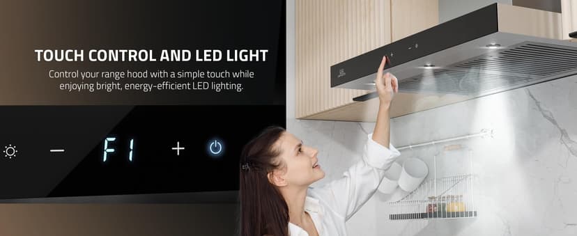 ANZZI Wall Mount Range Hood 600 CFM Gesture Sensing & Touch Control Panel Stainless Steel Wall Mount and 2 LED Lights Range Hood (30 inch)