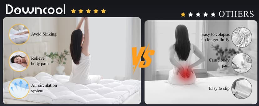 DOWNCOOL 3 Inch Queen Mattress, Ultra Thick and Fluffy Supportive Memory Foam Mattress Topper for Body Pain, Pad with Breathable Mesh Design for Deep Sleep, 80x60x3 Inches