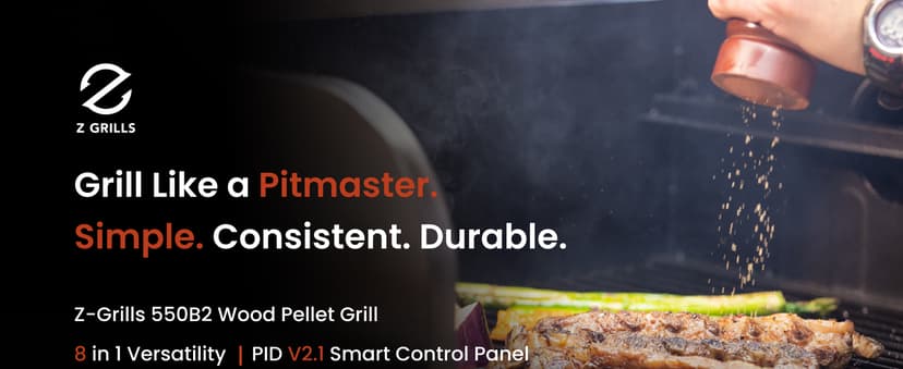 Z GRILLS ZPG 550B2 Wood Pellet Smoker, 8 in 1 BBQ Grill with Latest PID Technology LCD Controller, Auto Temperature Control, Meat Probe, 553 sq in Black