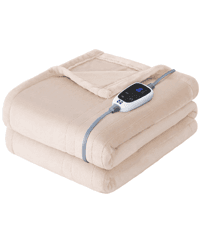 Sealy Electric Blanket Twin Size, Flannel Heated Blanket with 10 Heating Levels & 1-12 Hours Auto Shut Off, Fast Heating Warm Blanket, Machine Washable, Beige, 62 x 84 Inch