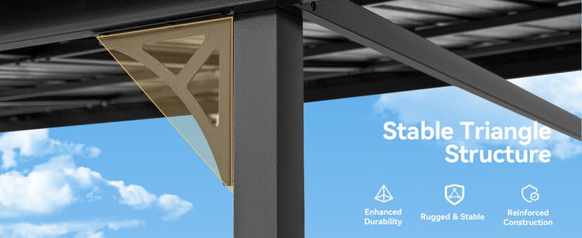 Aoxun 10' x 14' Lean to Gazebo, Upgraded Hardtop Outdoor Pergola with Sloping Galvanized Steel Roof, Large Wall-Mounted Heavy Duty Awnings for Patio, Backyard, Deck, Porch