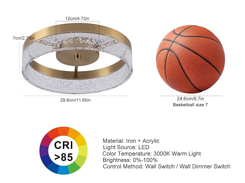 Jaycomey Modern LED Ceiling Light Fixture, 11.65" Flush Mount Kitchen Lighting Gold with Clear Seeded Acrylic Lampshade,Round Ceiling Lamp Lights for Hallway Dining Room