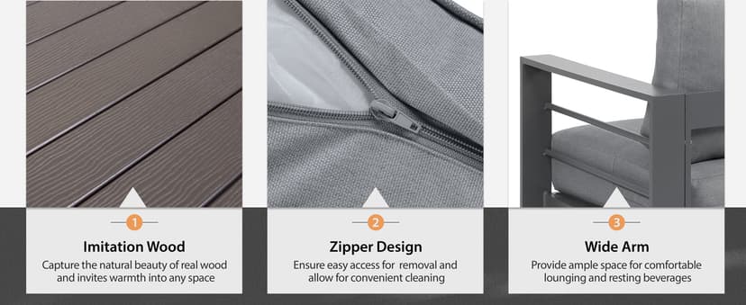 Solaste Aluminum Patio Furniture Set,7 Seats Modern Outdoor Conversation Set Sectional Sofa with Upgrade Cushion and Coffee Table,Grey