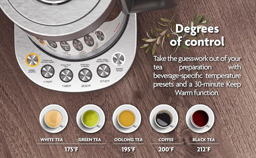 Vianté Electric Kettle With Infuser For Loose Leaf. Hot Tea Maker With Temperature Control And Automatic Shut Off. Tea Kettle With Brewing Programs. 1.5 Liters Capacity