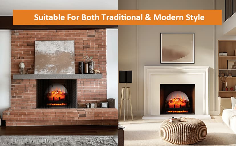 PuraFlame 24" Free Standing Electric Fireplace Log Set Insert, 750W/1500W Heater, 6 Flame Colors with 5 Brightness, Crackling Sound, Remote Control