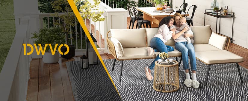 DWVO Patio Furniture Set 3 Piece Outdoor Wicker Conversation Set with Detachable Cushions and Coffee Table L-Shaped Sectional Sofa Set Outdoor Furniture Set for Backyard Porch Deck - Beige