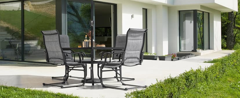 NUU GARDEN Patio Dining Chairs Set of 4, All Weather Outdoor Padded Textilene Patio Chairs, Breathable Spring Motion Textile High Back Outdoor Dining Chairs for Backyard, Lawn, Deck, Grey