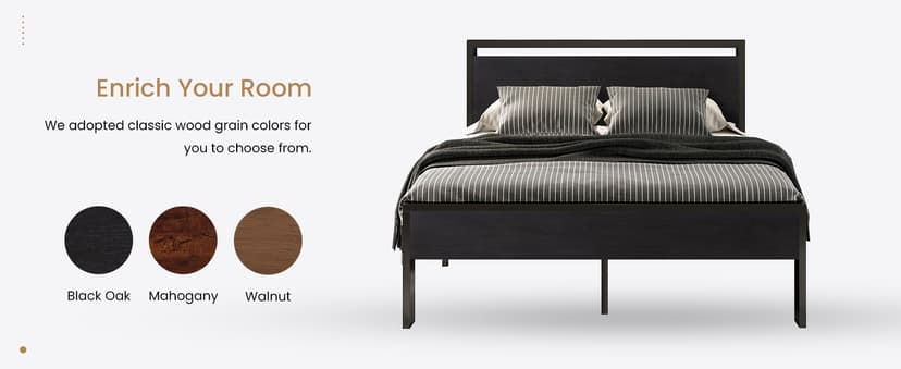 SHA CERLIN 14 Inch Queen Size Metal Platform Bed Frame with Wooden Headboard and Footboard, Mattress Foundation, No Box Spring Needed, Large Under Bed Storage, Non-Slip Without Noise, Black Oak