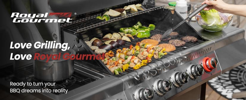 Royal Gourmet GA5401T 5-Burner Propane Gas Grill with Sear Burner and Side Burner, Stainless Steel BBQ Grill with 632 Sq. In. Grilling Area for Outdoor Barbecue Cooking, 64,000 BTUs, Silver