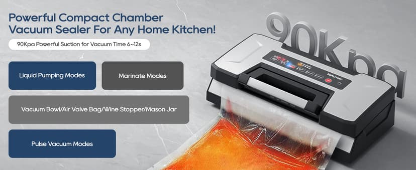 Liquid Vacuum Sealer Machine, 90Kpa Vacuum Sealer Machine Preservation Dry/Moist/Liquid Modes, LED Indicator Light, Handle Locked Design, Built-in Cutter and Bag Storage, Removable Drip Tray