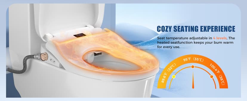 Bidet Toilet Seat, Electric Heated Toilet Seat Elongated with Instant Warm Water & Dryer, Rear and Feminine Washing, Self-Clean Nozzle, Slow Close Lid, Wireless Remote,Night Light