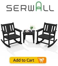 SERWALL 3 Pieces Patio Bistro Set, All Weather Adirondack Chair Set with Side Table, HDPE Material Outdoor Patio Furniture Set for Balcony, Porch, Garden, Backyard- Black