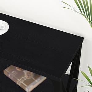 IBF Black Console Table, Modern Industrial Sofa Table with 3 Tier Storage Shelves, Farmhouse Wooden Metal Entryway Table for Living Room, Hallway, or Foyer, Black Oak, 63 Inch