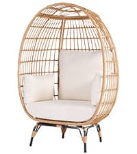 Outdoor Egg Chair, PE Wicker Chair with 4 Thicken Cushions, Patio Chairs 440 lbs Capacity, Oversized Balcony Chairs with Durable Steel Frame Perfect for Balcony, Backyard, Bedroom-Dark Black