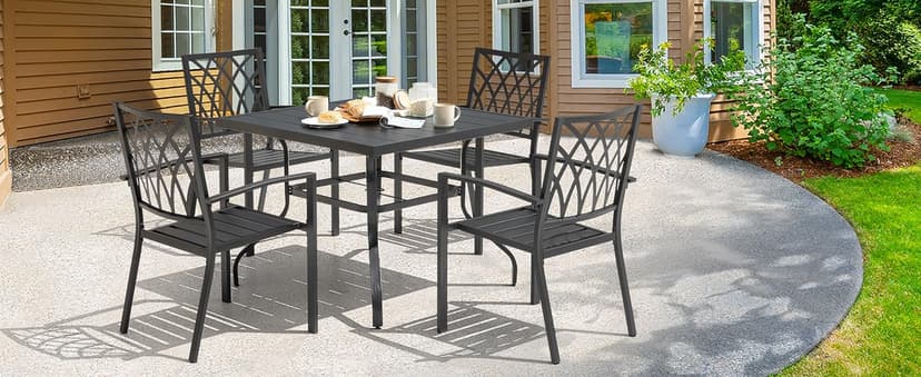 NUU GARDEN Patio Bistro Sets 3 Piece Cast Aluminum Bistro Table and Chairs Set with Umbrella Hole Bistro Set of 2 for Patio Backyard, Black