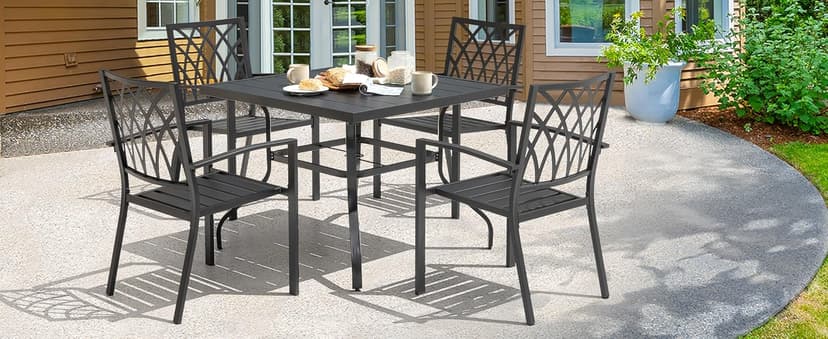 NUU GARDEN Bistro Set 3 Piece Outdoor Cast Aluminum Patio Bistro Set Patio Table and Chairs Set of 2 with Umbrella Hole and Gray Cushions, Black