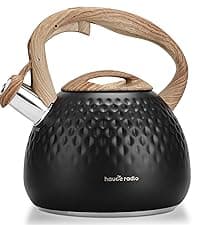 Tea Kettle Stovetop,2.5QT Stainless Steel Whistling Teapot for Stove Top Aesthetic,Portable Water Kettles Camping with Anti-hot Silicone Handle,Suitable for All Heat Sources,Black