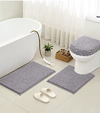 HOMEIDEAS 3 Pieces Bathroom Rugs, Ultra Soft Non Slip Absorbent Chenille Toilet Bath Mat Set (Grey)