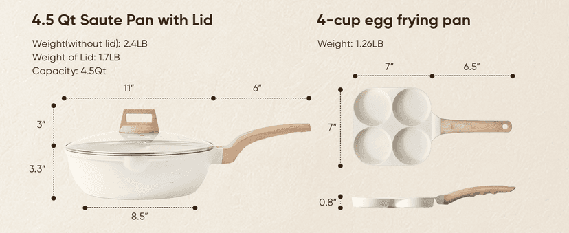 CAROTE 21Pcs Pots and Pans Set, Nonstick Cookware Sets, White Granite Induction Cookware Non Stick Cooking Set w/Frying Pans & Saucepans(PFOS, PFOA Free)