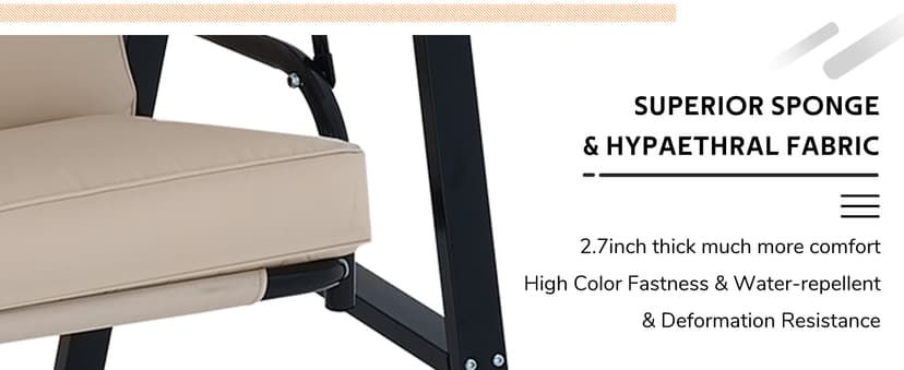 AECOJOY Outdoor Patio Swing Chair for Adults, 2-Seat Porch Swings with Adjustable Canopy, Outside Swing Bench with Removable Cushion, Suitable for Backyard, Garden, Yard, Poolside, Balcony (Beige)