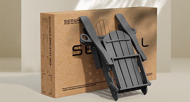 SERWALL Foldable Adirondack Chair, HDPE Adirondack Chair with Wood-Texture-Gray