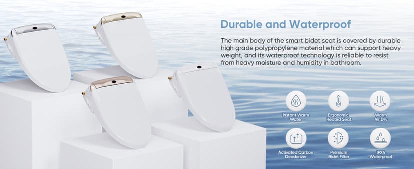 LEIVI Smart Bidet Toilet Seat with Wireless Remote and Side Panel, Multiple Spray Modes, Adjustable Heated Seat, Warm Water and Air Dryer, Auto LED Nightlight, Elongated