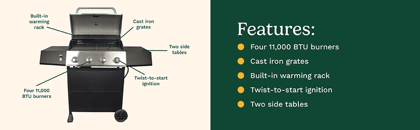 Cuisinart 4-Burner Gas Grill, 44,000 BTU Stainless Steel Full Size Propane Grill with Cast Iron Grates, Outdoor Barbecue with Large Cooking Space and Side Tables for Prep