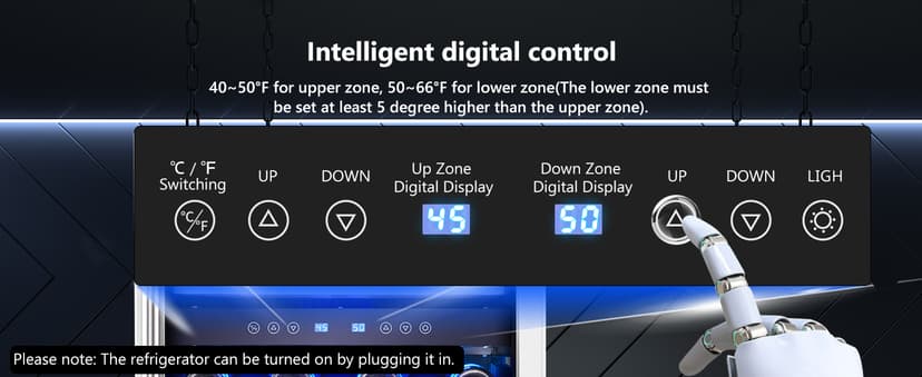 Kalamera 24 inch Wine Cooler, 46 Bottle - Dual Zone Built-in or Freestanding Fridge with Stainless Steel Reversible Glass Door, for Home, Kitchen, or Office.