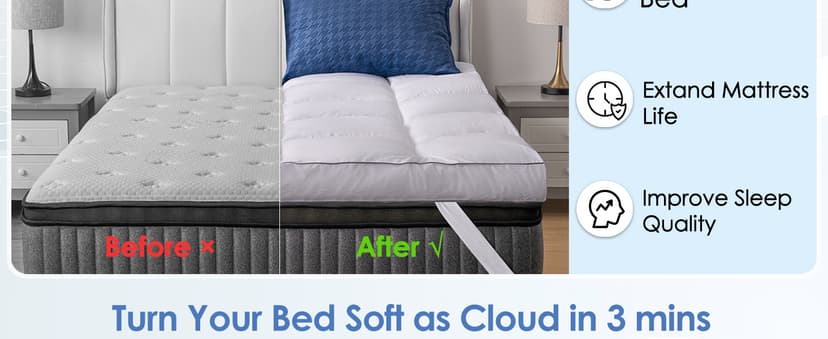 Marine Moon Mattress Topper King, Cooling Plush Pillow Top, Extra Thick Hotel Quality Down Alternative Filled, Softest Fluffy Mattress Toppers for Back Pain