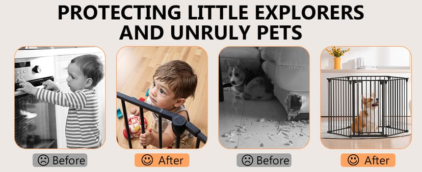 150" Extra Wide Baby Gate, Play Yard Child Safety Gate, Dog Gates with Auto-Close Door, Double Locking System for The House Doorways, Fireplace, Kitchen, 6-Panels, 30" Tall