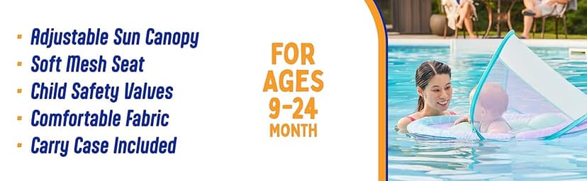 SwimWays Baby Spring Float with Adjustable Canopy and UPF Sun Protection, Blue Lobster