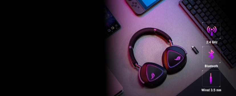 ASUS ROG Delta II Wireless Gaming Headset (BT, ROG SpeedNova 2.4GHz, 3.5mm, 50mm Titanium-Plated Drivers, 10mm Super-Wideband Mic, 110HR Battery, DualFlow Audio, for PC, Switch, PS5, Xbox)- Black