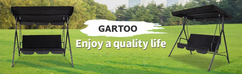 3-Seat Patio Swing Chair,Outdoor Porch Swing with Adjustable Canopy and Durable Steel Frame for Patio, Garden, Poolside (Black)