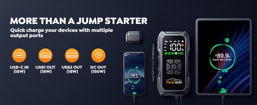 YaberAuto 9-in-1 Jump Starter with Air Compressor 5500A 150PSI Portable Car Battery Jump Starter (All Gas/10L Diesel), Jump Box Car Battery Jumper Starter Portable Jumper Cables, 150W DC, Lights