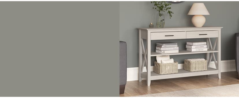 Bush Home End Table with Drawer, Nightstand with Storage, Living Room and Bedroom Furniture, Key West Collection, Washed Gray