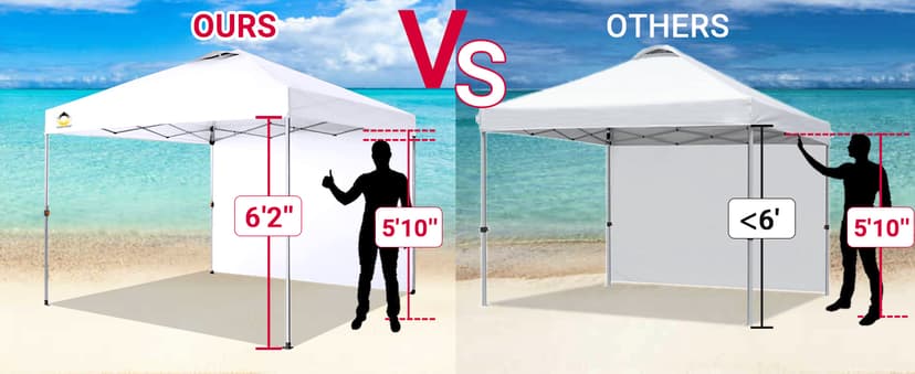 CROWN SHADES 10x10 Pop Up Canopy with 1 Side Wall - Beach Tent with One Push Setup - Outdoor Sun Shade for Events, Parties, Camping - Gazebo with STO-N-Go Cover Bag (White)