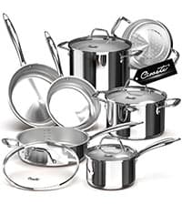 Whole Tri-ply 18/10 Stainless Steel Pot and Pan Set (10 Piece), Copper Pots and Pans Set with Stainless Steel Lid, Induction Cookware Set, Include Stock Pot, Saucepan, Frying Pan - Copper