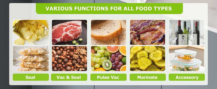 Bonsenkitchen Food Vacuum Sealer Machine with External Vac Function, Built-in Cutter & Bag Storage, 5 Modes for Various Food Types, Includes 10 Bags & 1 Roll (Silver)