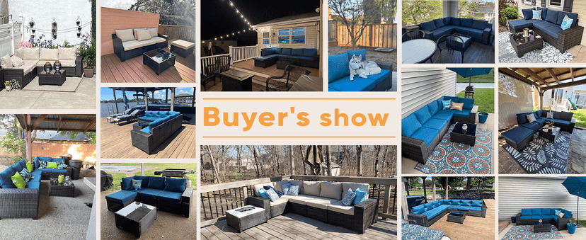 5 Pieces Patio Furniture Set All-Weather Outdoor Wicker Sectional Conversation Sofa Rattan Patio Seating Sofa with Cushion and Glass Table and Ottoman for Porch,Beige